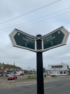 Opposite the Jolly Fisherman, at Greatstone Beach, about to get the bus back to Camber to begin our walk